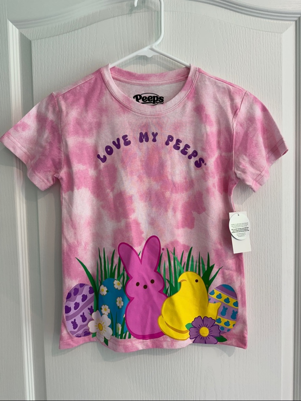 Girls Pink Tie-Dye 'Love My Peeps' Easter Tee